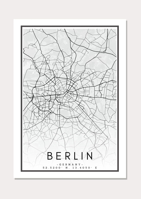 Berlin Black & White Map - Wall Art Print