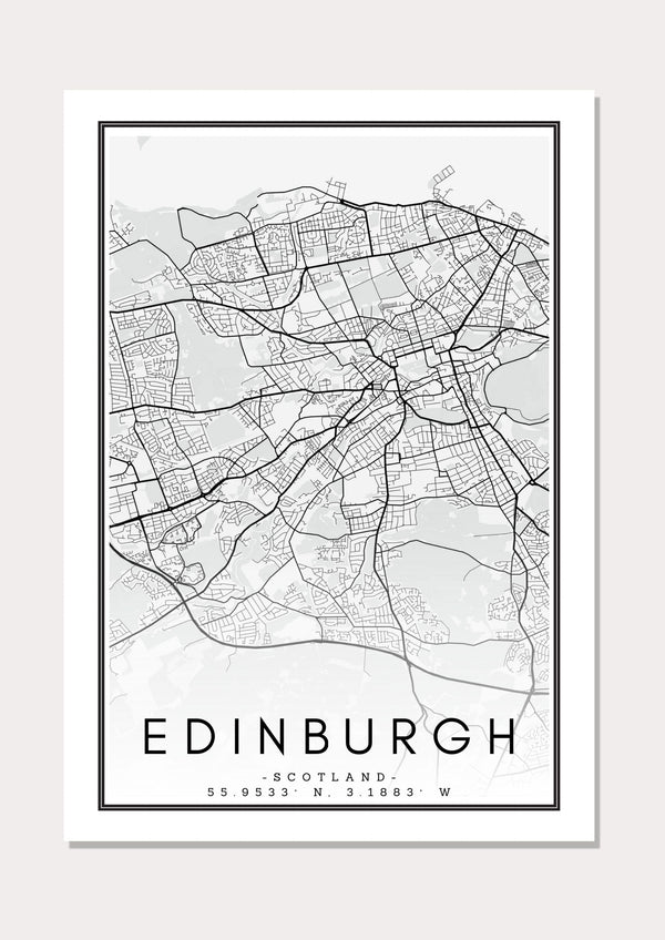 Edinburgh Black & White Map - Wall Art Print