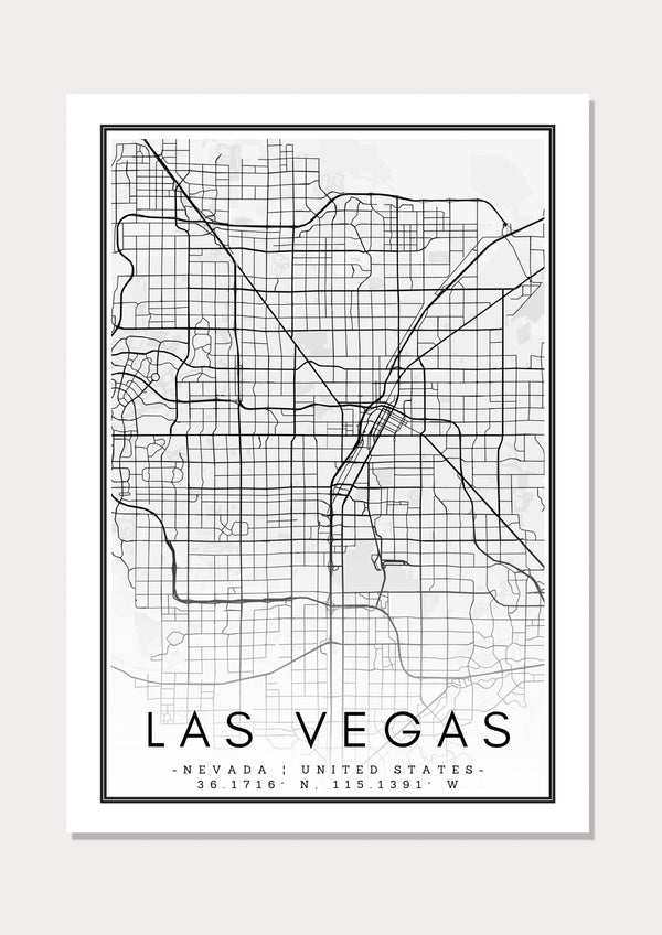 Las Vegas Black & White Map - Wall Art Print