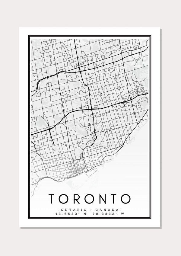 Toronto Black & White Map - Wall Art Print